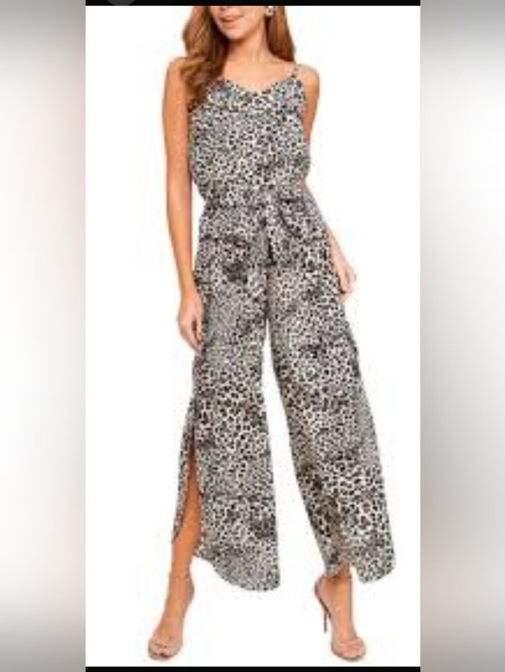 Enfocus Studio Taupe and Black Leopard-Print Wide-Leg Jumpsuit